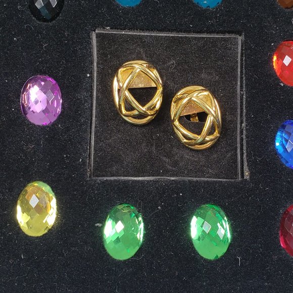 Vintage Signed Joan Rivers Set of 9 Interchangeable Cabochon Clip On Earrings - Picture 5 of 12